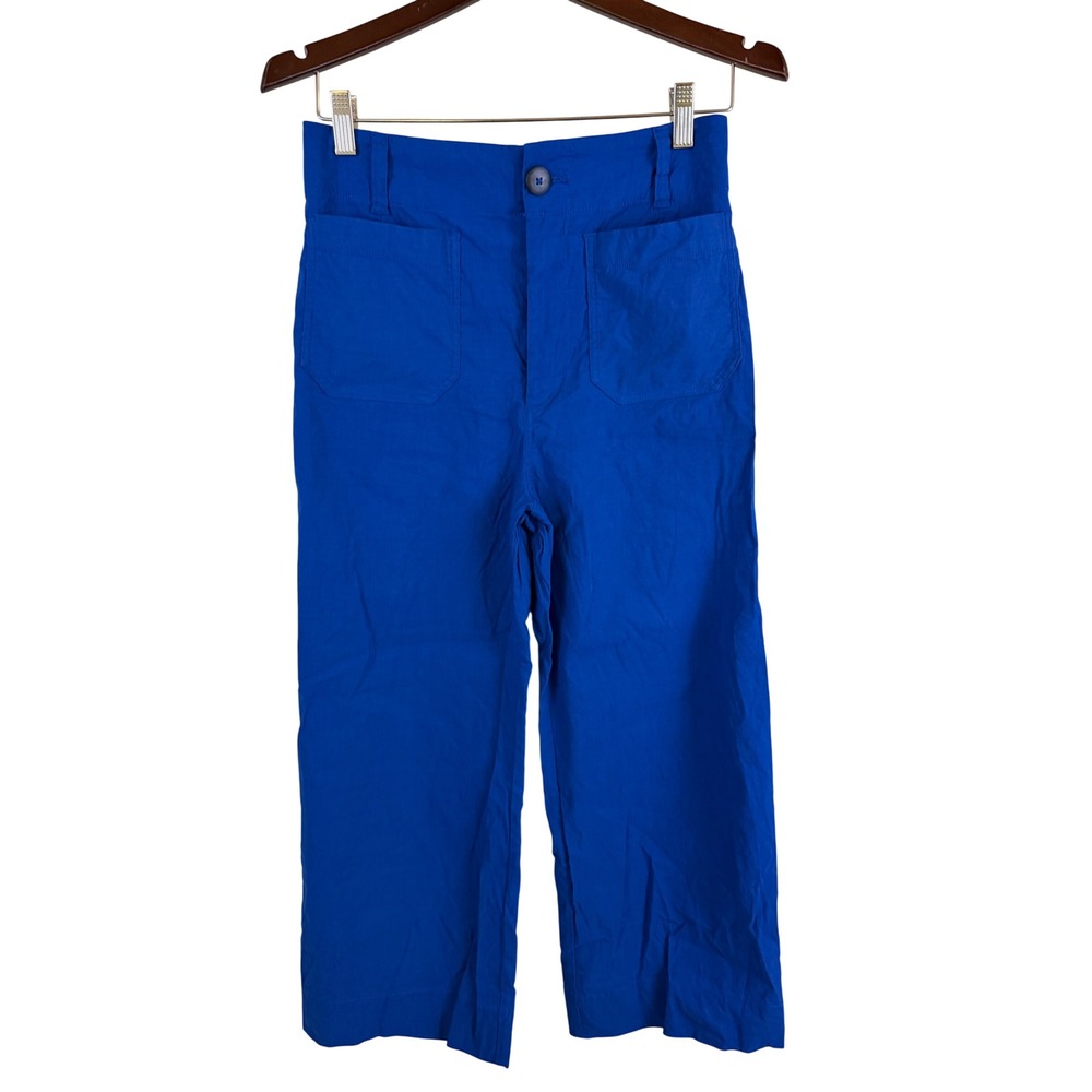 Maeve The Colette Pants Women 28 Blue Wide Leg Linen Blend Crop